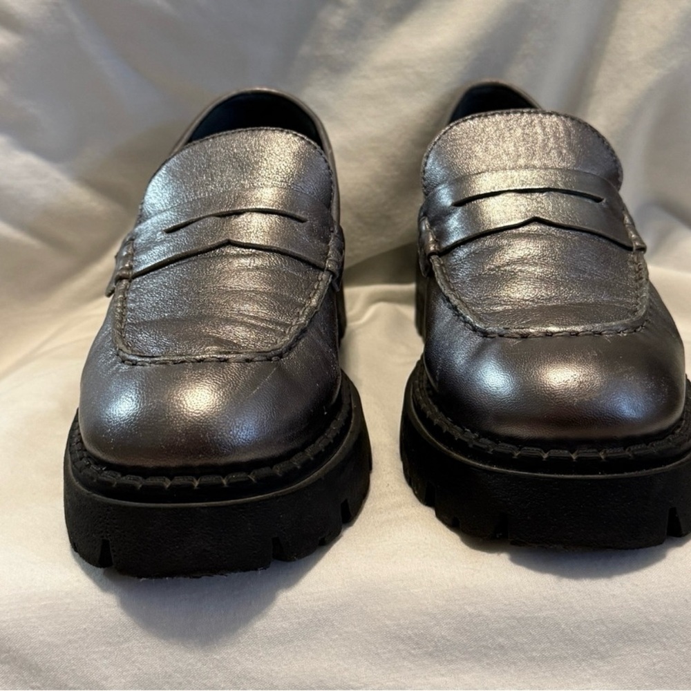 Free People Metallic Silver Loafers